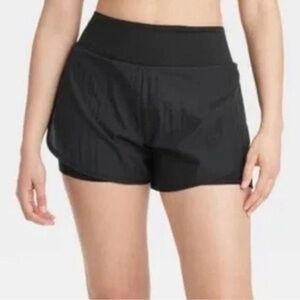 All In Motion Women's Woven High-Rise 2-in-1 Run Shorts 3" Black​‎